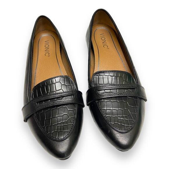 Vionic Womens Shoes Sz 6.5 Black Savannah Penny Loafer Pointed Toe - Picture 1 of 6
